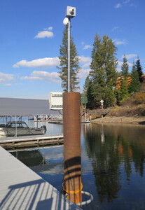 Temporary lake level gauge - OHWM is a bold drilled into the metal sleeve.