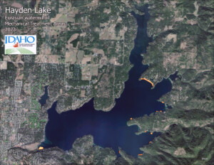 ISDA will Mechanically Treat sparce areas between Gem Shores and Windy Bay, plus Honeysuckle Bay, on Hayden Lake, targeting Eurasian Watermilfoil.
